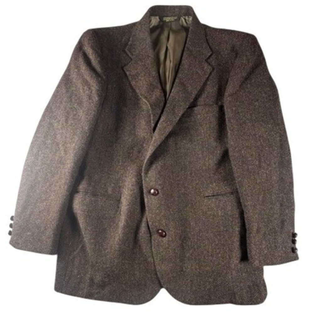 Deansgate Blazer Mens Brown Herringbone 100% Pure Wool Made in USA Sport Coat
